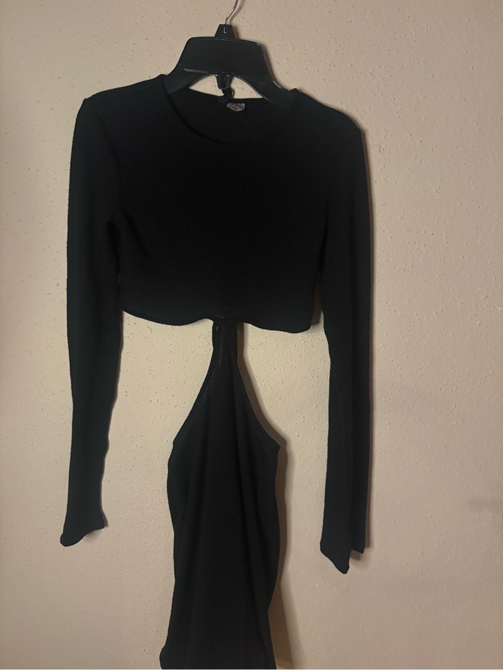 Black Long Sleeve Cutout Crop Top